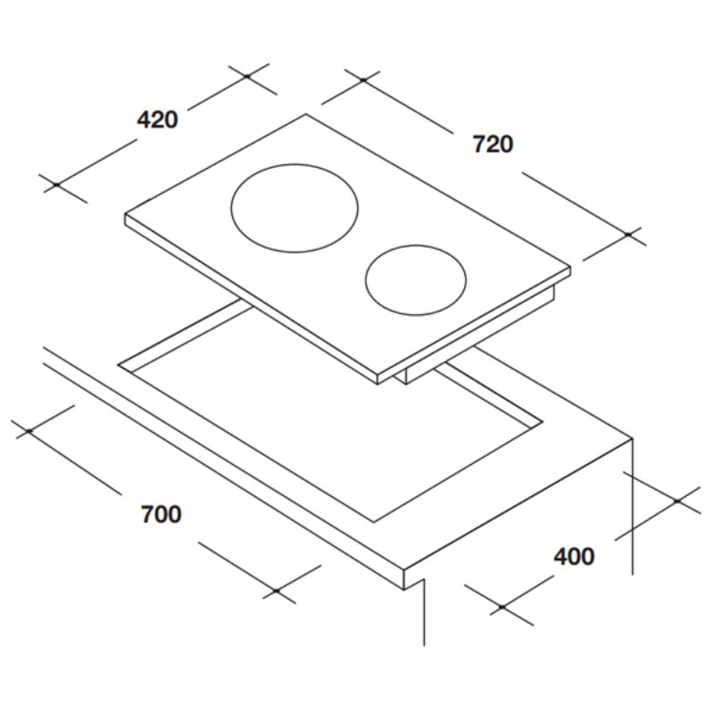 Kích thước bếp kết hợp 1 từ 1 điện Rosieres RVPI711 Kích thước bếp kết hợp 1 từ 1 điện Rosieres RVPI711