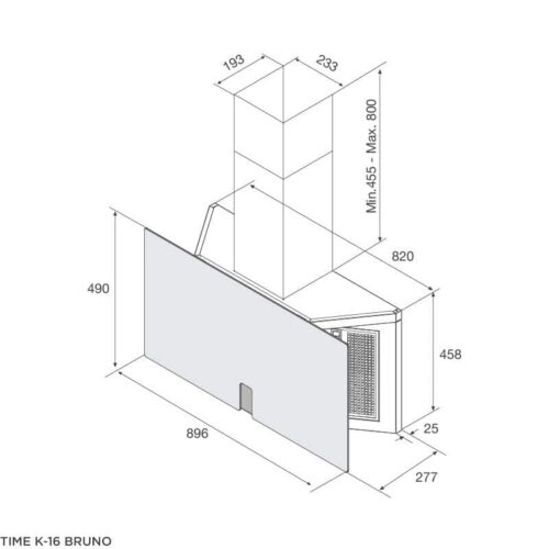 Kích thước máy hút khói khử mùi áp tường MALLOCA TIME K-16 BRUNO