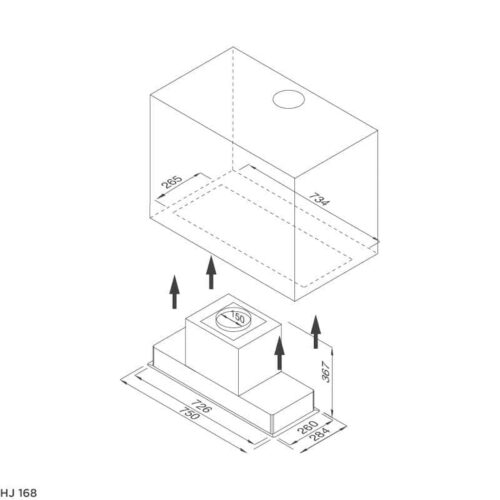 Kích thước máy hút mùi âm tủ MALLOCA HJ-168