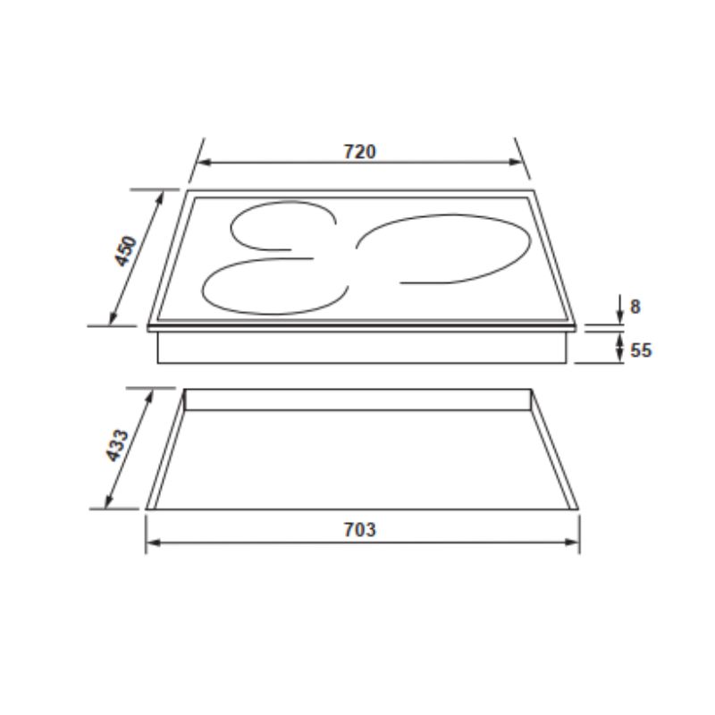 Kích thước Bếp kểt hợp 2 từ 1 điện Rosieres PMI732N Kích thước Bếp kểt hợp 2 từ 1 điện Rosieres PMI732N