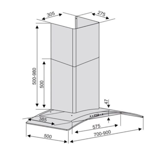 Kích thước máy hút mùi Lorca TA-2001E-70