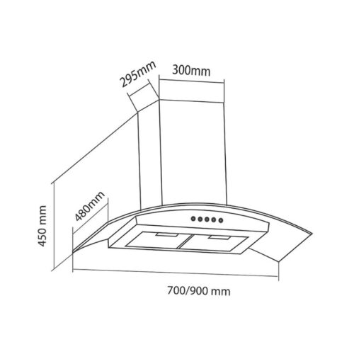 Kích thước máy hút khử mùi áp tường Eurosun EH-70K10S