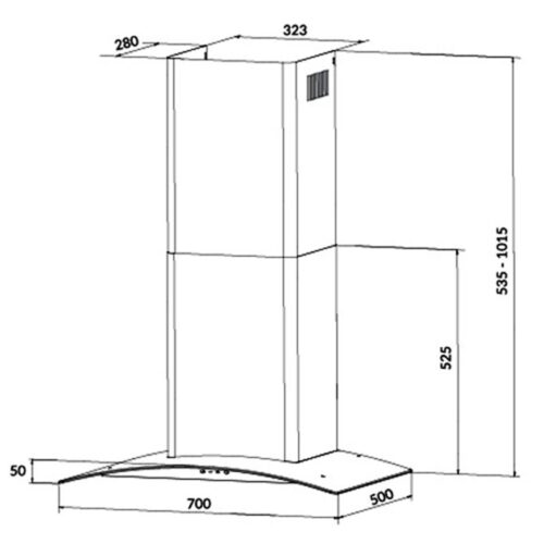 Kích thước máy hút khử mùi áp tường Eurosun EH-70K21B