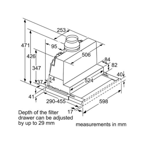 Kích thước máy hút mùi âm tủ Bosch DFS067A51B