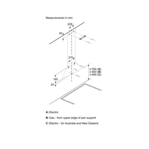 Kích thước lắp máy hút mùi Bosch DWP96BC50B